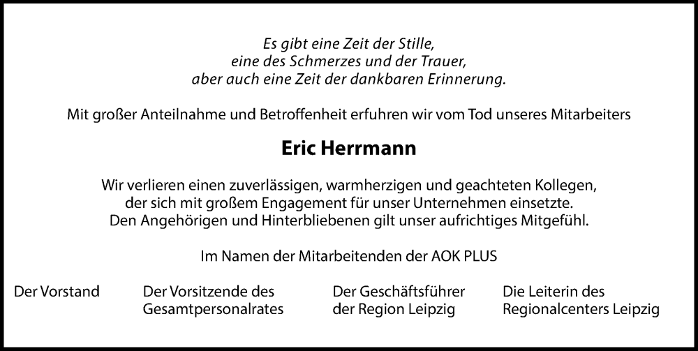  Traueranzeige für Eric Herrmann vom 25.02.2023 aus Leipziger Volkszeitung