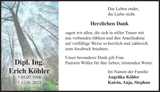 Traueranzeige von Erich Köhler von Hannoversche Allgemeine Zeitung/Neue Presse