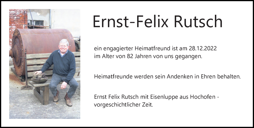  Traueranzeige für Ernst-Felix Rutsch vom 04.02.2023 aus Märkischen Allgemeine Zeitung