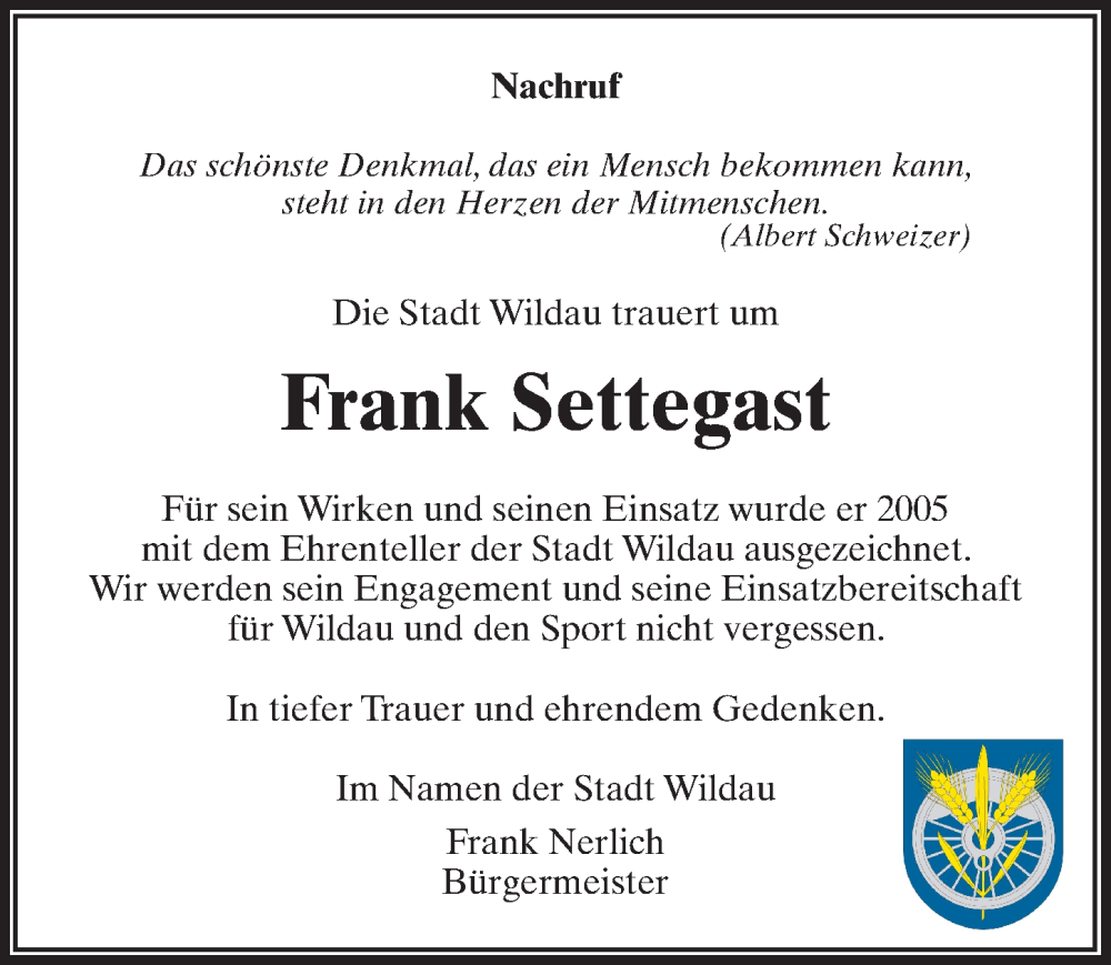  Traueranzeige für Frank Settegast vom 25.02.2023 aus Märkischen Allgemeine Zeitung
