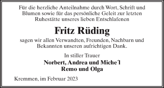 Traueranzeige von Fritz Rüding von Märkischen Allgemeine Zeitung