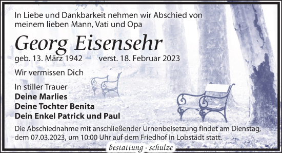 Traueranzeige von Georg Eisensehr von Leipziger Volkszeitung