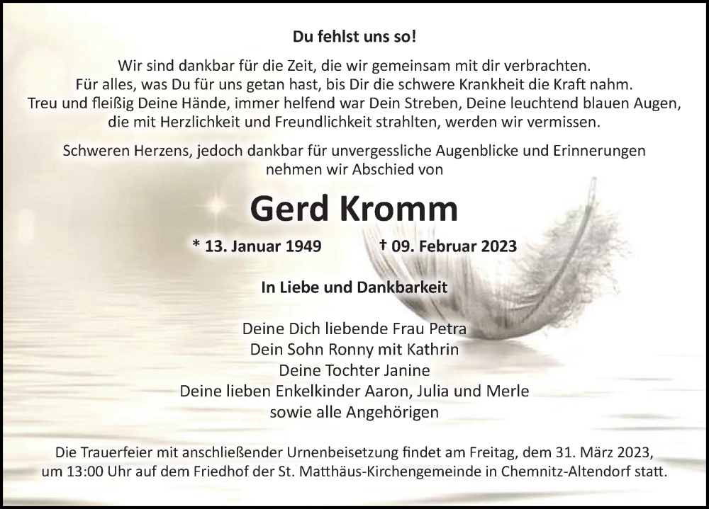  Traueranzeige für Gerd Kromm vom 25.02.2023 aus Leipziger Volkszeitung