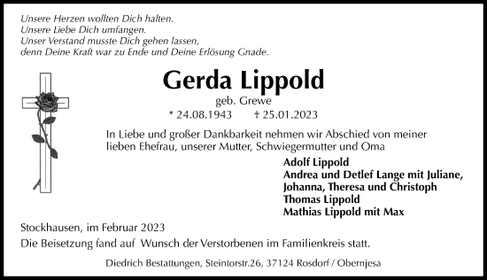 Traueranzeige von Gerda Lippold von Göttinger Tageblatt