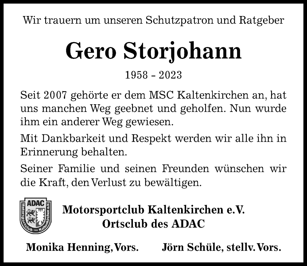 Traueranzeige für Gero Storjohann vom 10.02.2023 aus Kieler Nachrichten
