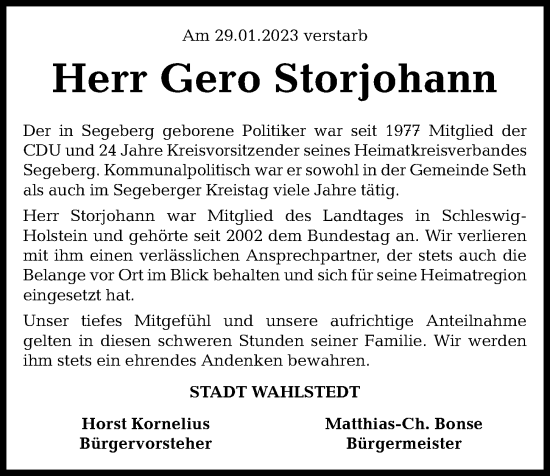 Traueranzeige von Gero Storjohann von Kieler Nachrichten