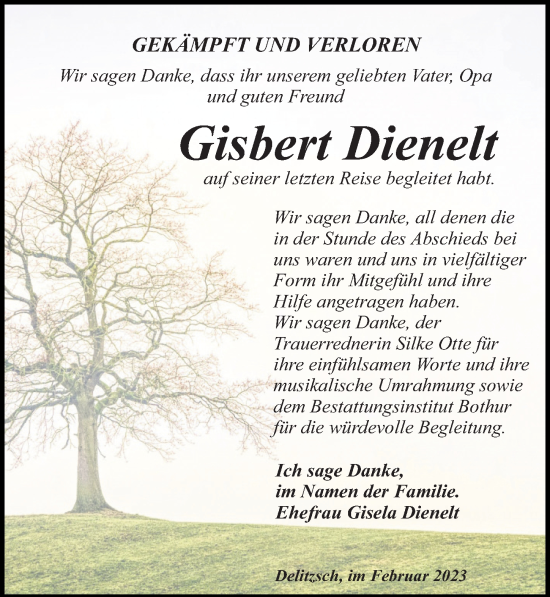 Traueranzeige von Gisbert Dienelt von Leipziger Volkszeitung