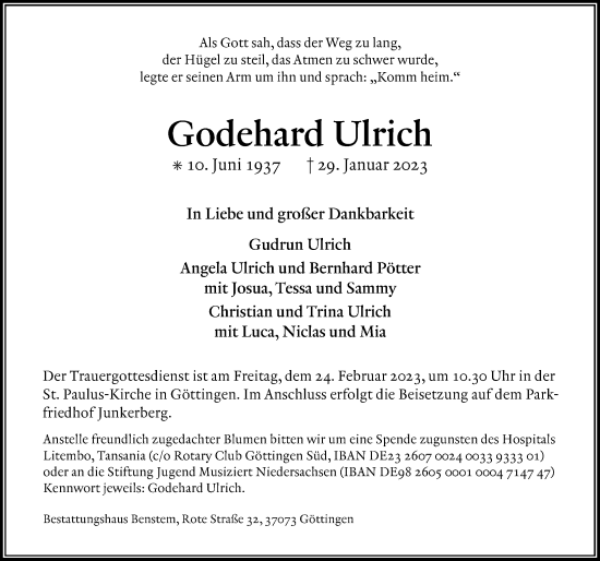 Traueranzeige von Godehard Ulrich von Göttinger Tageblatt