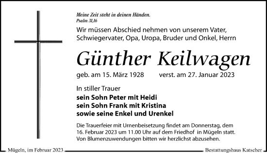 Traueranzeige von Günther Keilwagen von Leipziger Volkszeitung