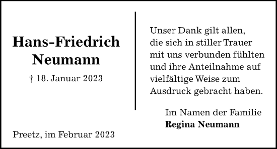 Traueranzeige von Hans-Friedrich Neumann von Kieler Nachrichten