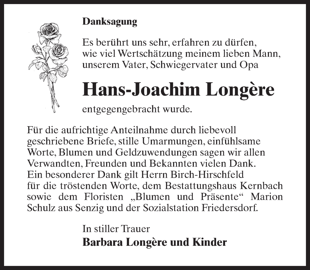  Traueranzeige für Hans-Joachim Longere vom 25.02.2023 aus Märkischen Allgemeine Zeitung