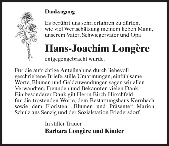 Traueranzeige von Hans-Joachim Longere