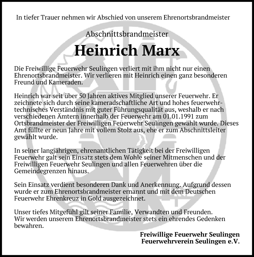  Traueranzeige für Heinrich Marx vom 22.02.2023 aus Eichsfelder Tageblatt