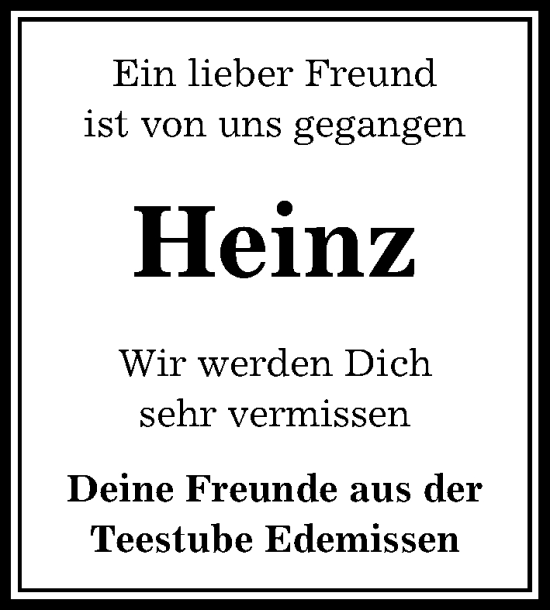 Traueranzeige von Heinz  von Peiner Allgemeine Zeitung