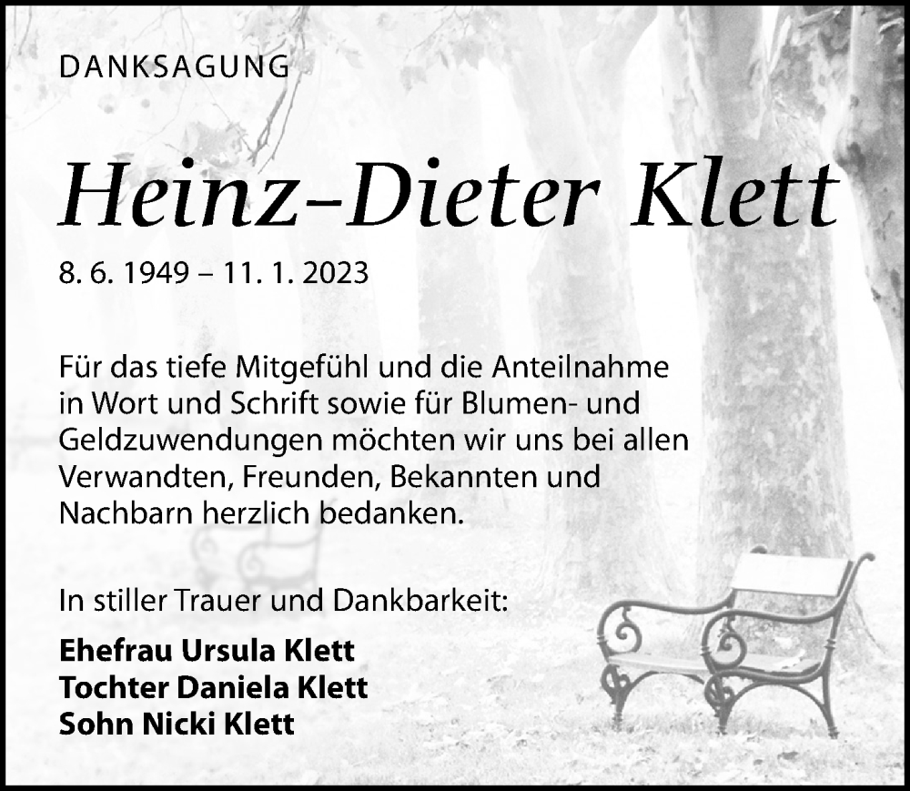  Traueranzeige für Heinz-Dieter Klett vom 04.02.2023 aus Torgauer Zeitung