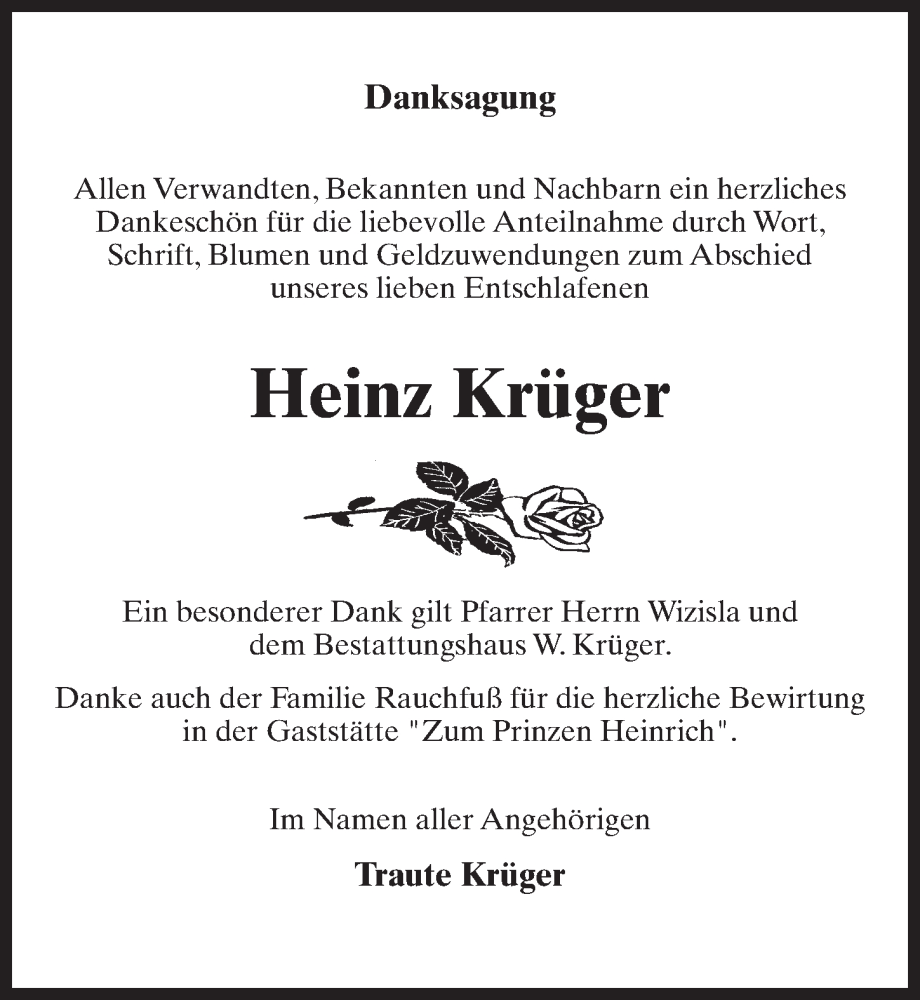  Traueranzeige für Heinz Krüger vom 25.02.2023 aus Märkischen Allgemeine Zeitung