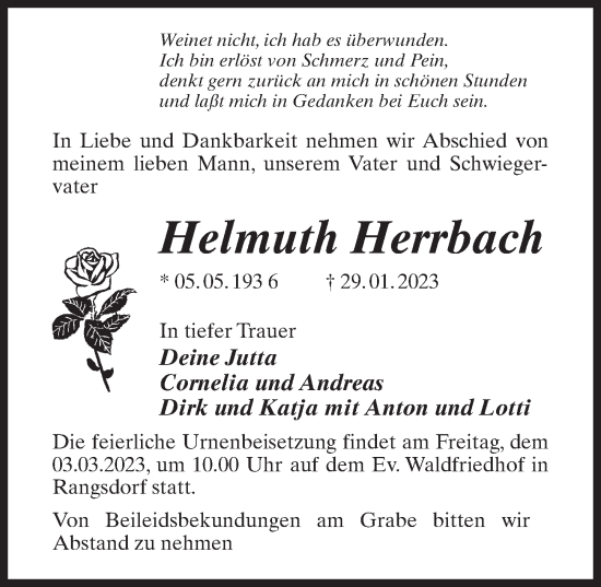 Traueranzeige von Helmuth Herrbach von Märkischen Allgemeine Zeitung