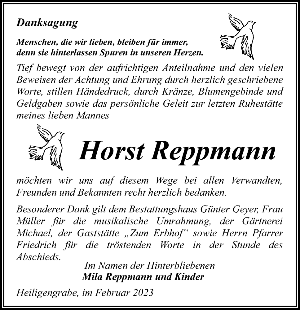  Traueranzeige für Horst Reppmann vom 25.02.2023 aus Märkischen Allgemeine Zeitung