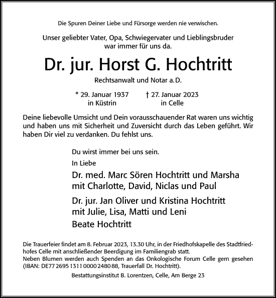 Traueranzeige von Horst G. Hochtritt von Hannoversche Allgemeine Zeitung/Neue Presse
