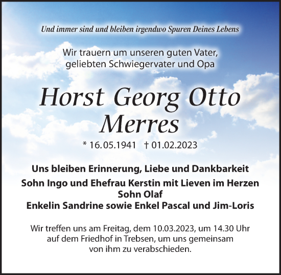 Traueranzeige von Horst Georg Otto Merres von Leipziger Volkszeitung