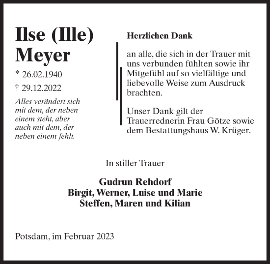 Traueranzeige von Ilse  Meyer von Märkischen Allgemeine Zeitung