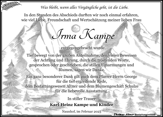 Traueranzeige von Irma Kampe von Leipziger Volkszeitung