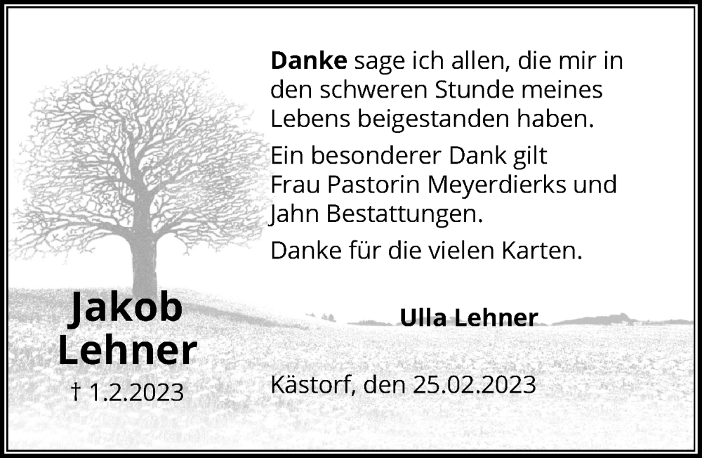  Traueranzeige für Jakob Lehner vom 25.02.2023 aus Aller Zeitung
