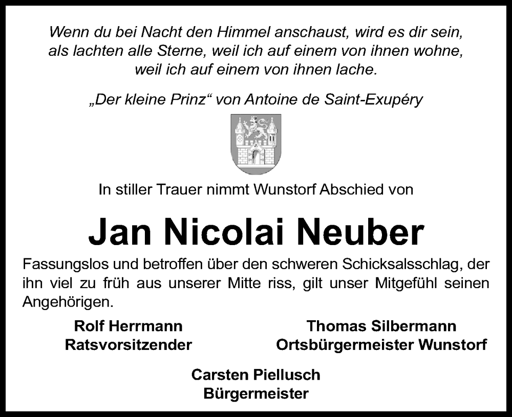  Traueranzeige für Jan Nicolai Neuber vom 04.02.2023 aus Hannoversche Allgemeine Zeitung/Neue Presse