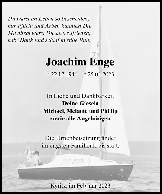 Traueranzeige von Joachim Enge von Märkischen Allgemeine Zeitung