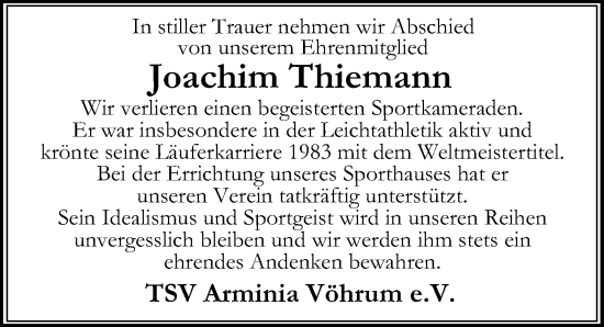 Traueranzeige von Joachim Thiemann von Peiner Allgemeine Zeitung