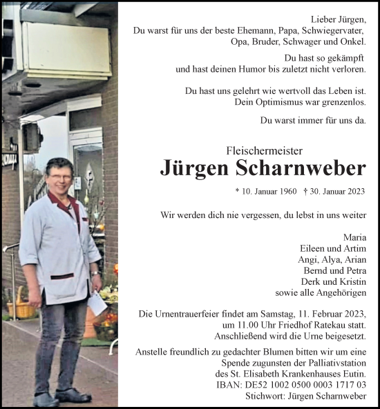 Traueranzeige von Jürgen Scharnweber von Lübecker Nachrichten