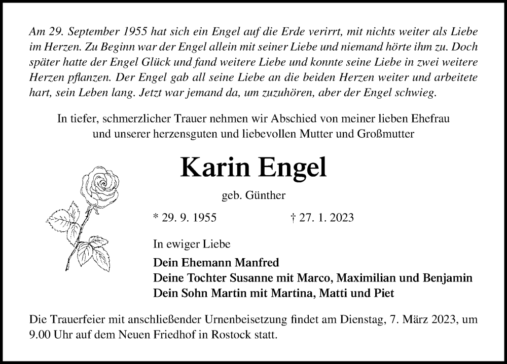  Traueranzeige für Karin Engel vom 11.02.2023 aus Ostsee-Zeitung GmbH
