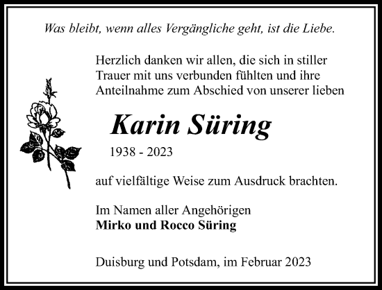 Traueranzeige von Karin Süring von Märkischen Allgemeine Zeitung