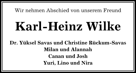 Traueranzeige von Karl-Heinz Wilke von Peiner Allgemeine Zeitung