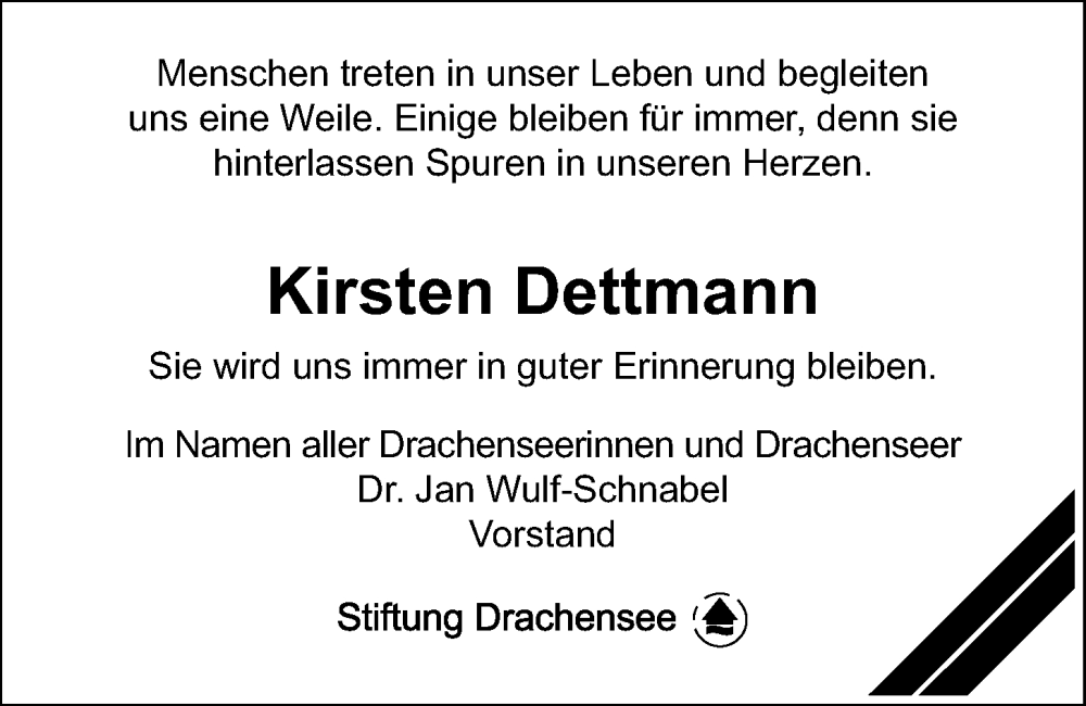  Traueranzeige für Kirsten Dettmann vom 04.02.2023 aus Kieler Nachrichten