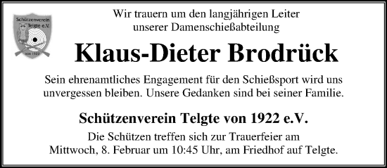 Traueranzeige von Klaus-Dieter Brodrück von Peiner Allgemeine Zeitung