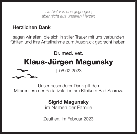 Traueranzeige von Klaus-Jürgen Magunsky von Märkischen Allgemeine Zeitung