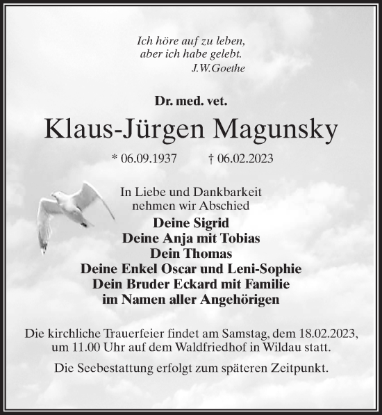 Traueranzeige von Klaus-Jürgen Magunsky von Märkischen Allgemeine Zeitung