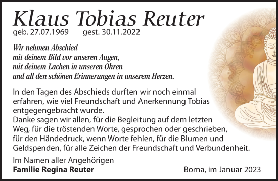 Traueranzeige von Klaus Tobias Reuter von Leipziger Volkszeitung