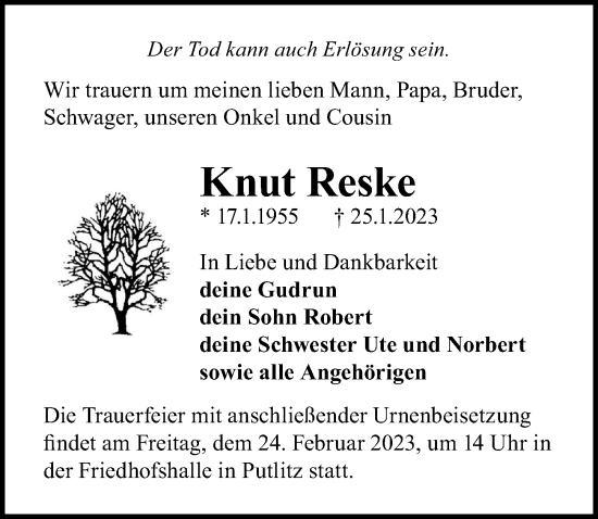 Traueranzeige von Knut Reske von Märkischen Allgemeine Zeitung