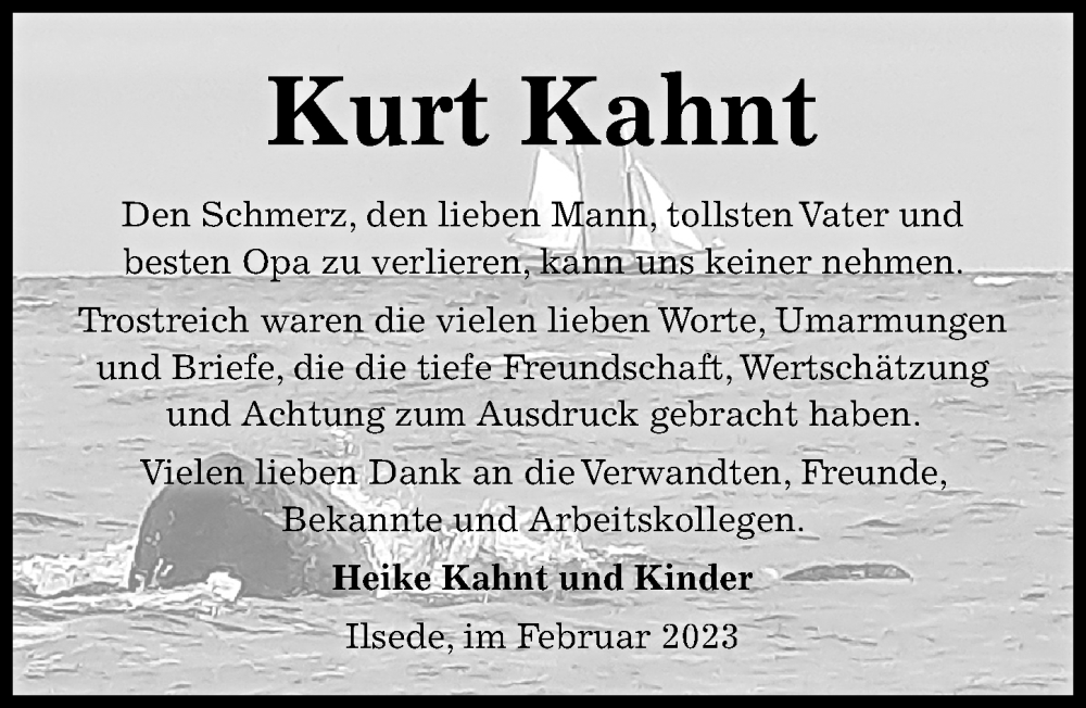  Traueranzeige für Kurt Kahnt vom 25.02.2023 aus Peiner Allgemeine Zeitung