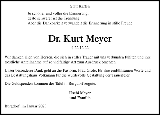 Traueranzeige von Kurt Meyer von Hannoversche Allgemeine Zeitung/Neue Presse