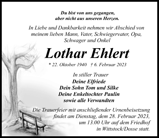 Traueranzeige von Lothar Ehlert von Märkischen Allgemeine Zeitung