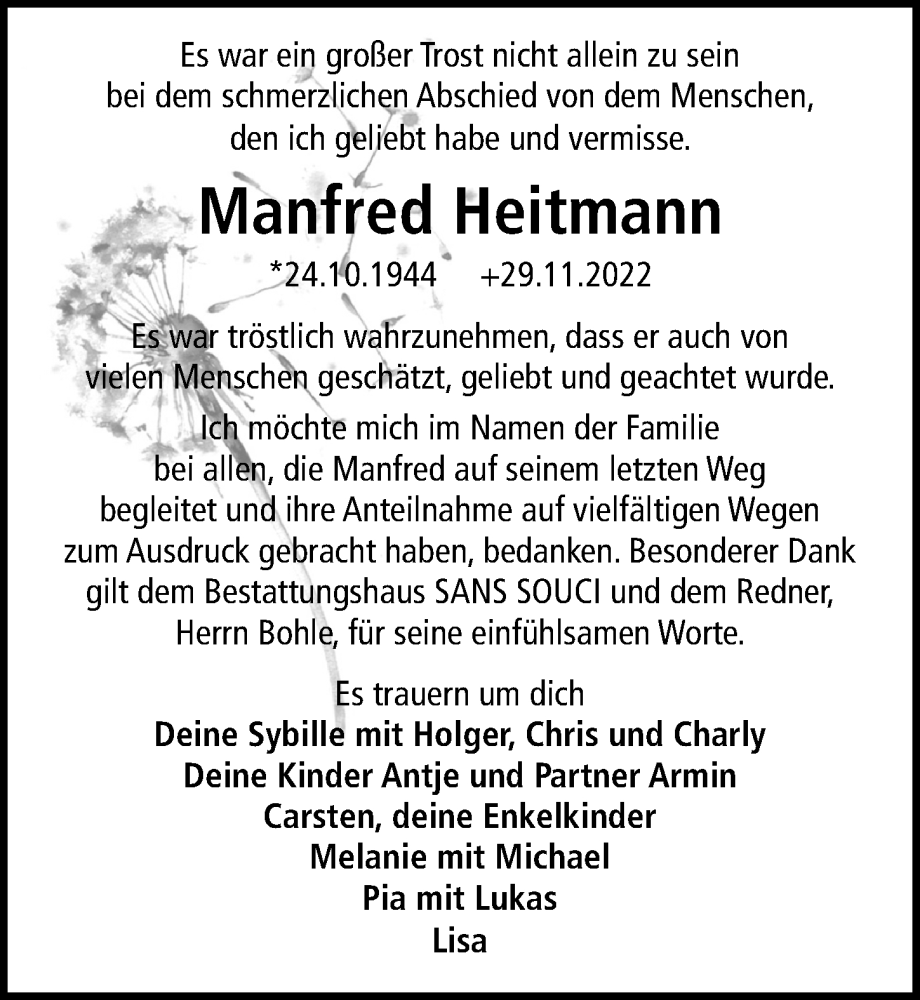  Traueranzeige für Manfred Heitmann vom 04.02.2023 aus Märkischen Allgemeine Zeitung
