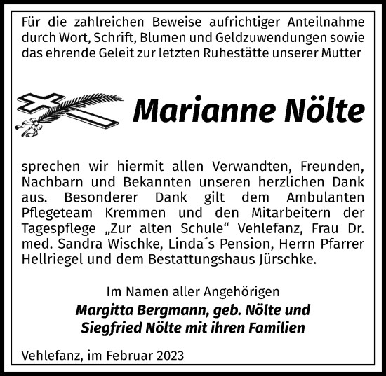 Traueranzeige von Marianne Nölte von Märkischen Allgemeine Zeitung