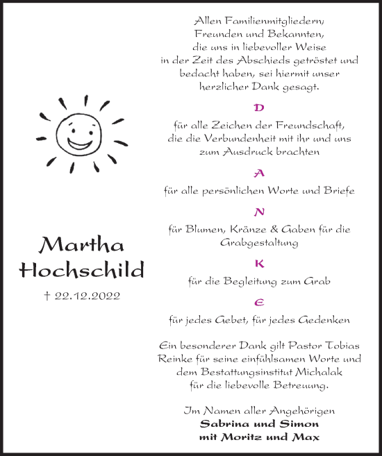 Traueranzeige von Martha Hochschild von Peiner Allgemeine Zeitung