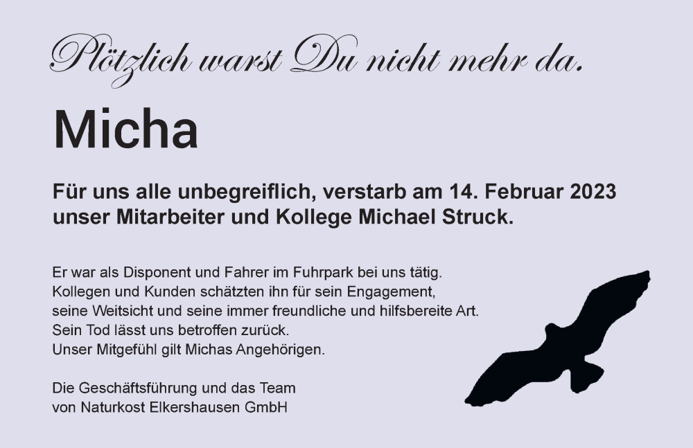  Traueranzeige für Michael Struck vom 25.02.2023 aus Göttinger Tageblatt