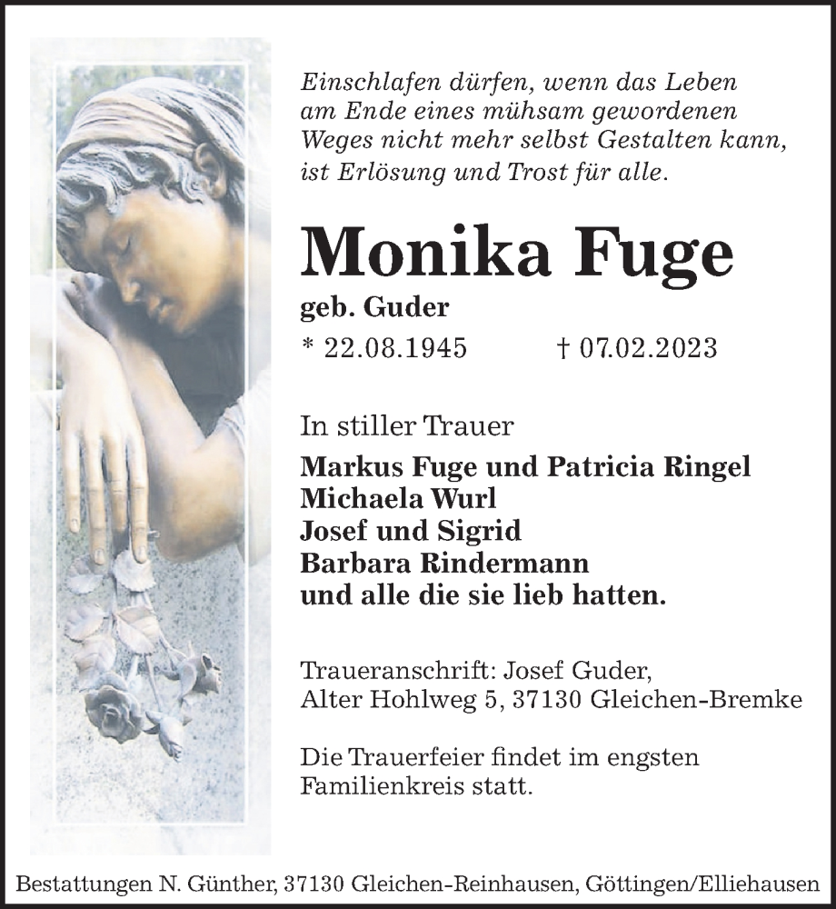  Traueranzeige für Monika Fuge vom 11.02.2023 aus Göttinger Tageblatt