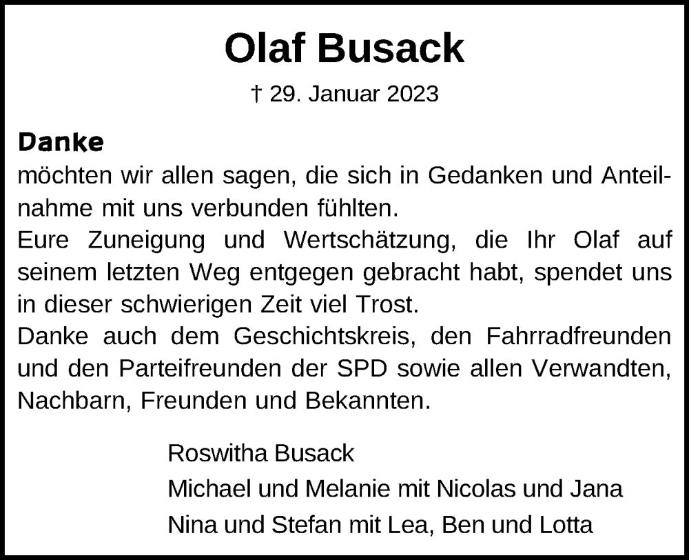  Traueranzeige für Olaf Busack vom 25.02.2023 aus Kieler Nachrichten