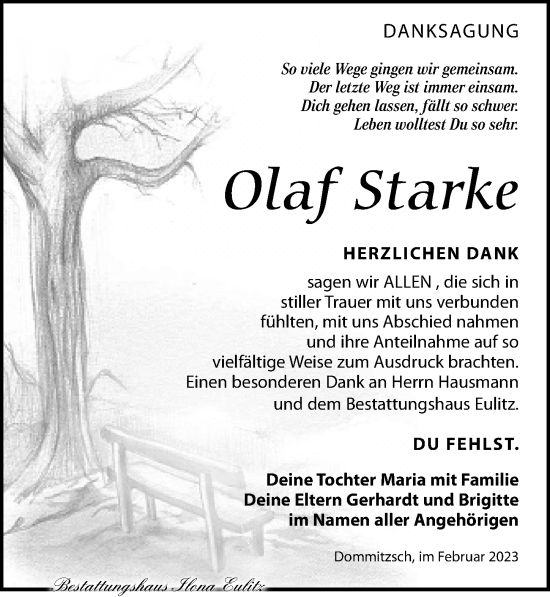 Traueranzeige von Olaf Starke von Torgauer Zeitung